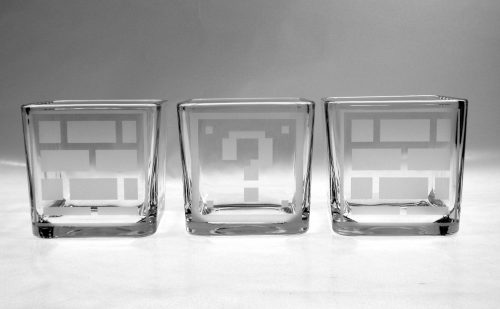 Super Mario Bros. 8-bit inspired gift - etched square glass jars glasses Retro Mario gifts