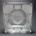 Portal Companion Cube inspired etched glass cube