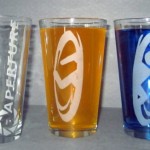 Portal pint glasses, portal pint glass,etched Portal inspired glass,Portal,Portal Inspired,Handmade Portal Gifts