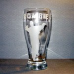 Etched zombie glass pub style hand etched