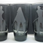 Michonne and pets etched drinking glasses