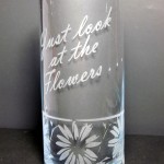 Etched glass vase flower vase walking dead closeup