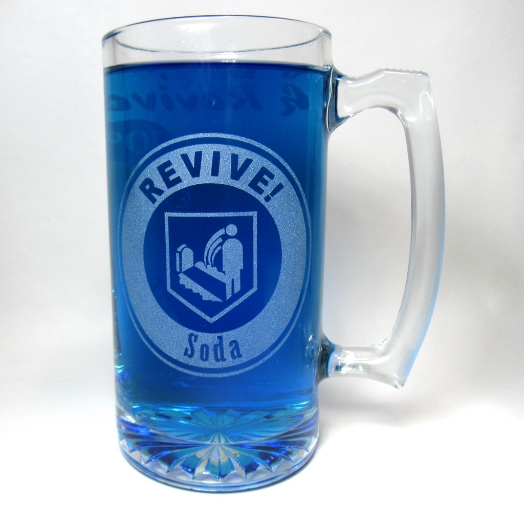 Revive Soda Quick Revive Hand Etched Beer Mug