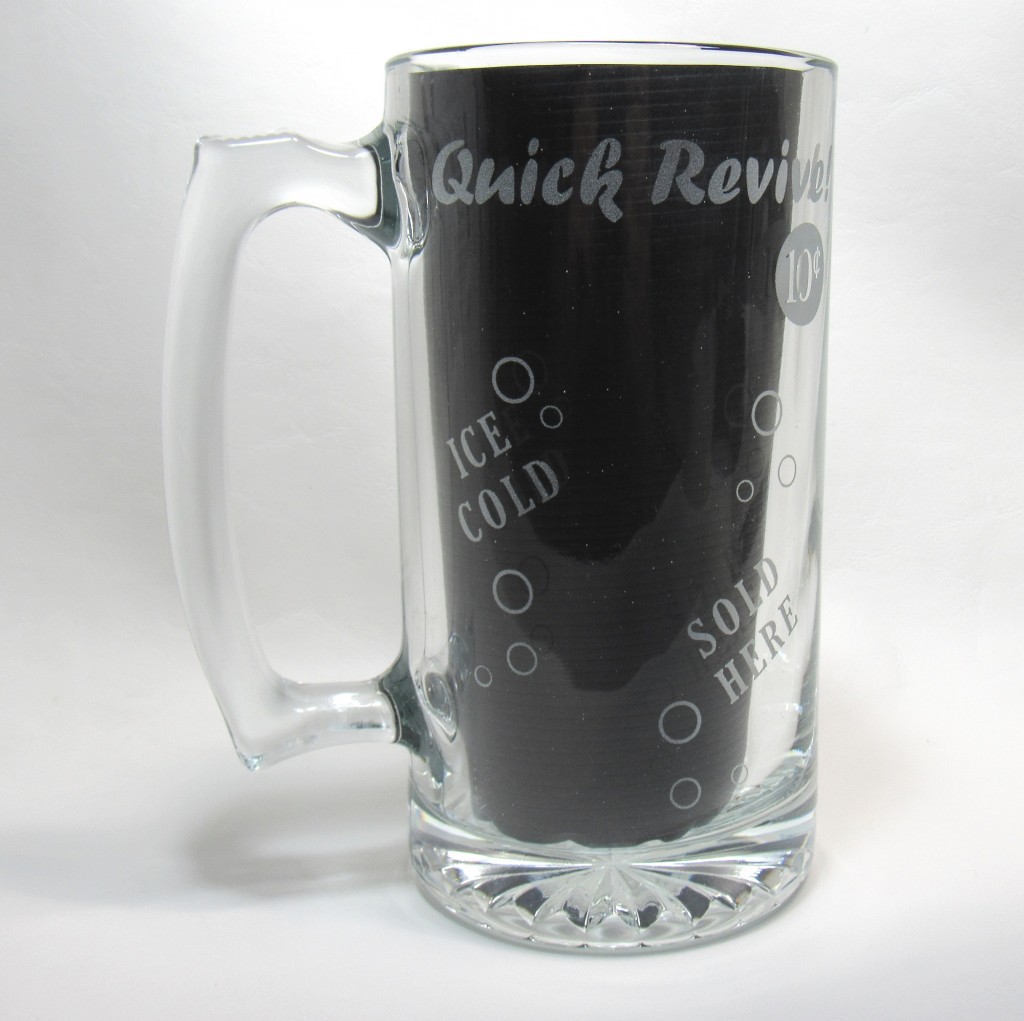 Quick Revive Beer Mug Hand etched