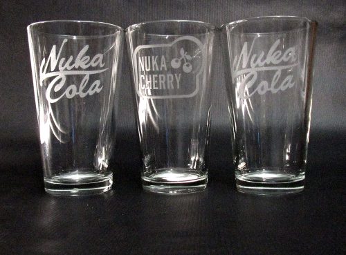Fallout Inspired Nuka Cola Nuka Cherry etched drinking glasses