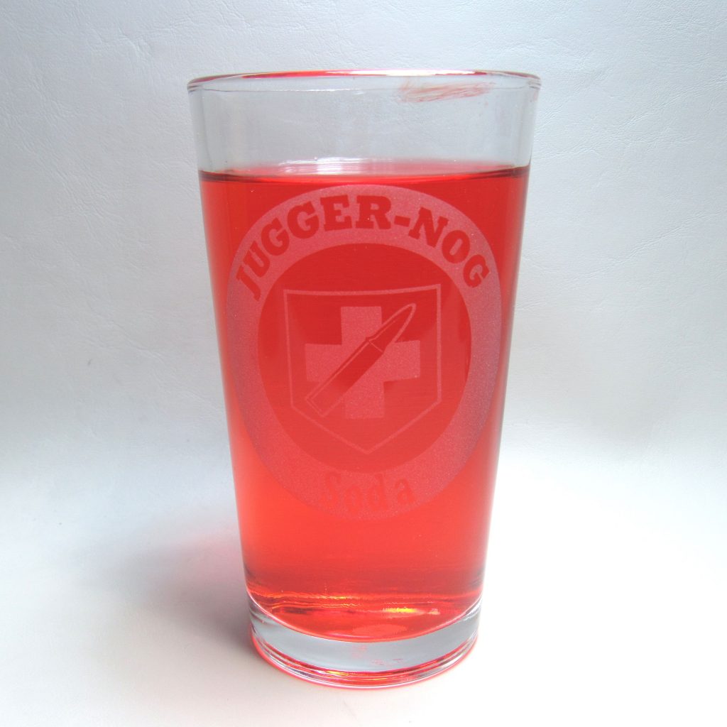 Jugger-Nog Etched Pint Glass Filled Jugger-Nog Logo filled
