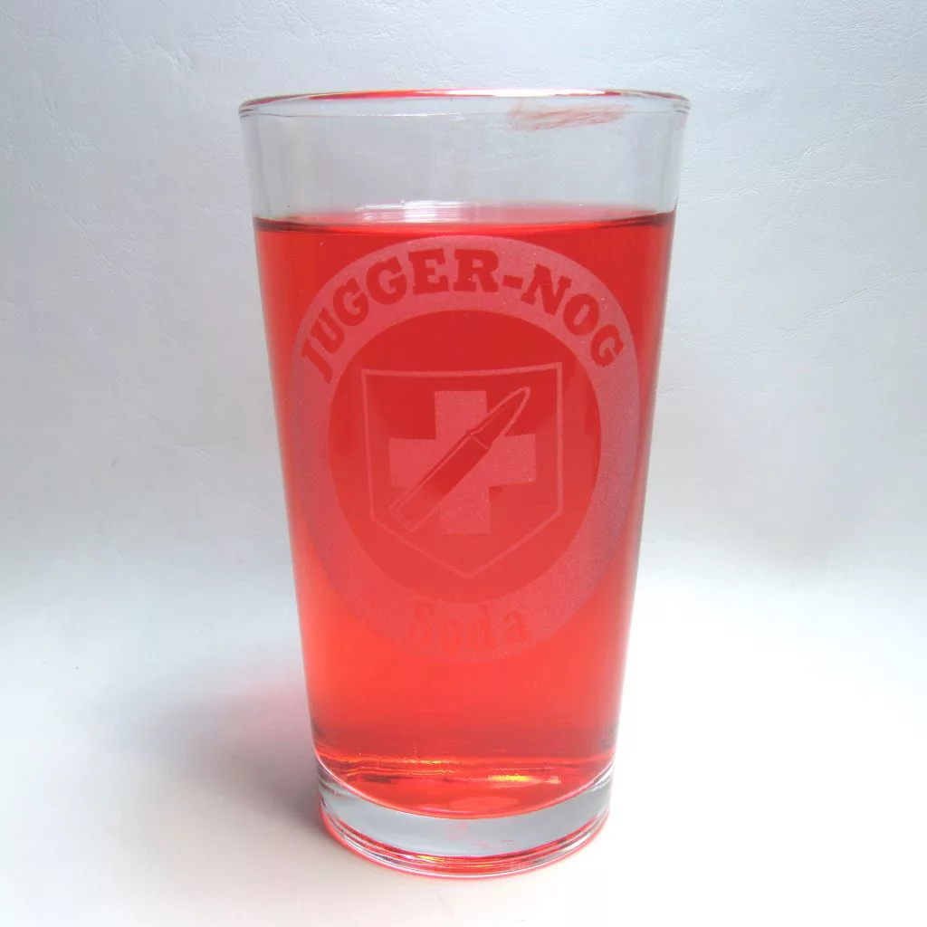 Jugger-Nog Etched Pint Glass Filled Jugger-Nog Logo filled