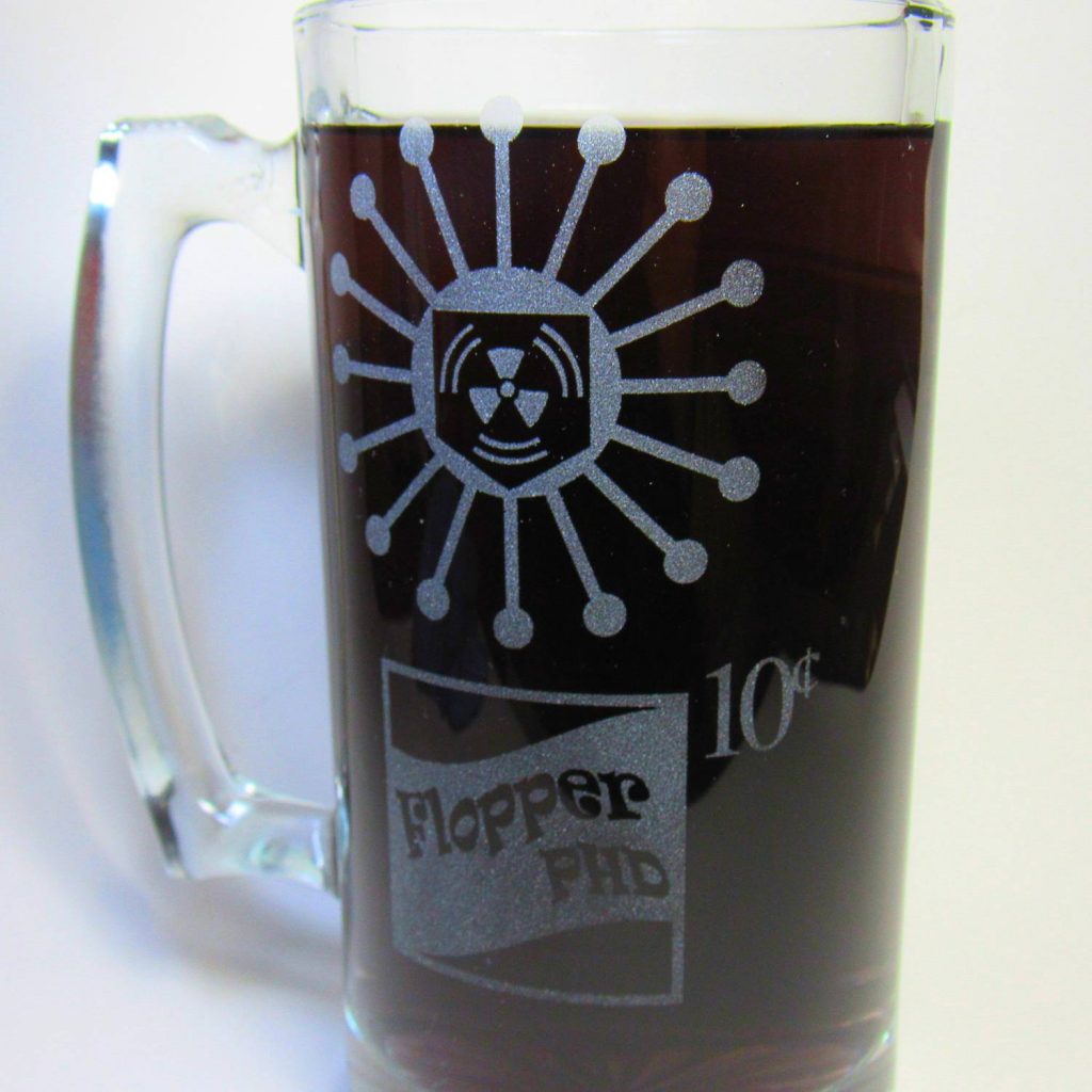 An extreme 3/4 closeup of the backside of the mug.