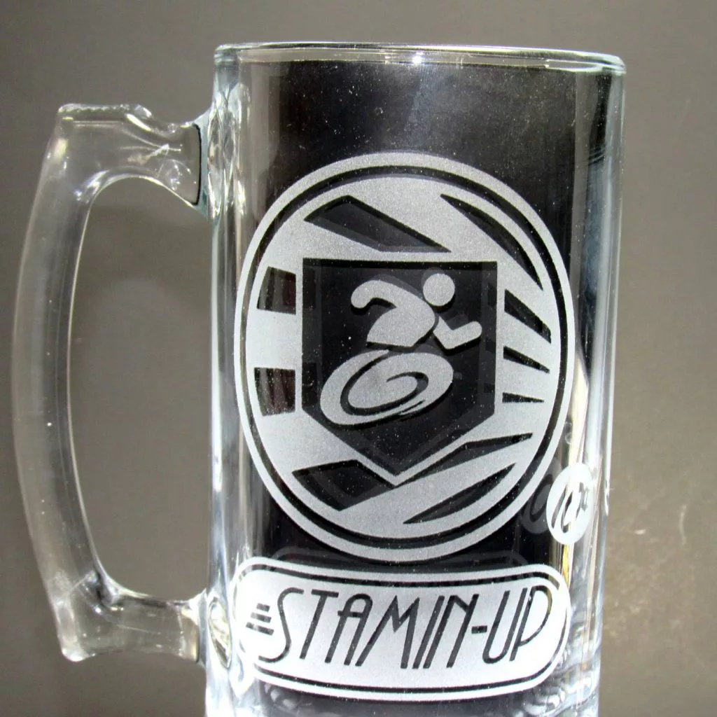 etched glass Stamin-Up soda mug