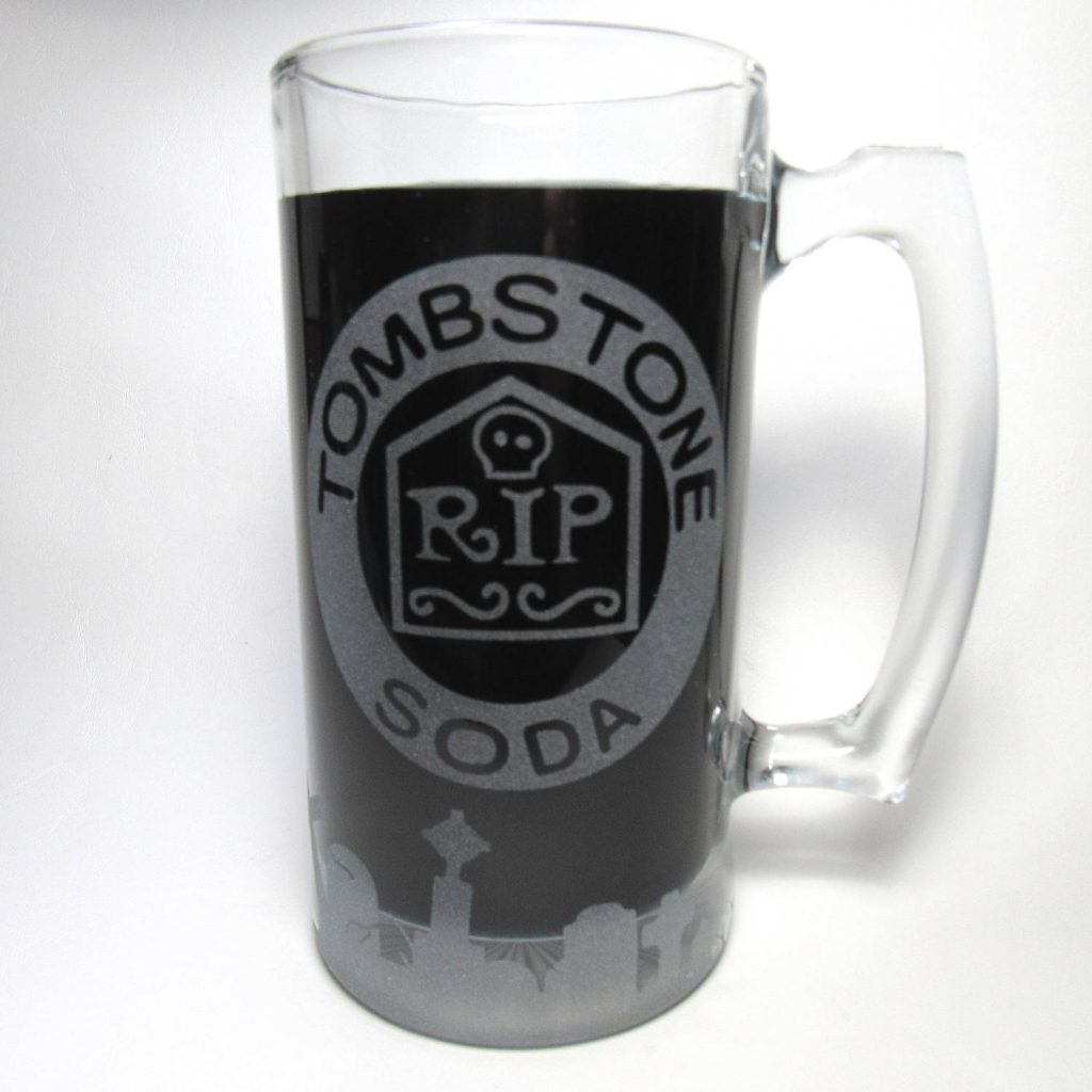 Tombstone Soda beer mug etched