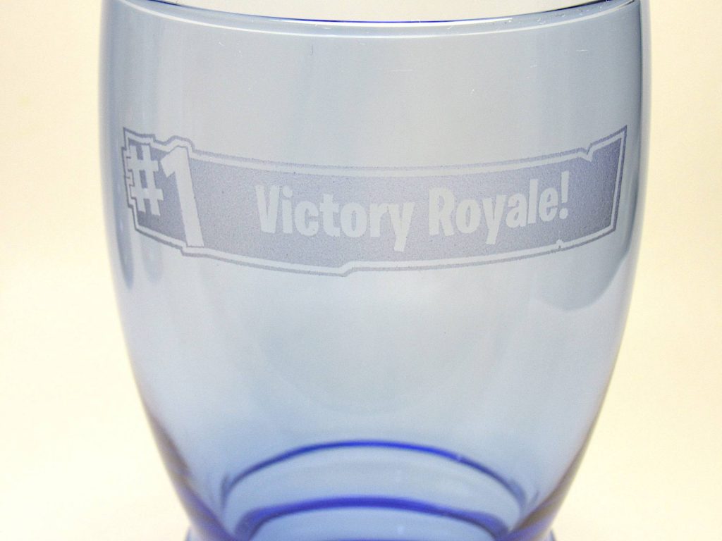 Fortnite #1 Victory Royale banner glass etching closeup
