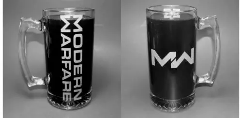 Modern Warfare Beer Mug collage front and back of mug shown full